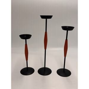 Black & Orange Wood Graduated Candle Holders Mid Century Modern MCM Set Of 3